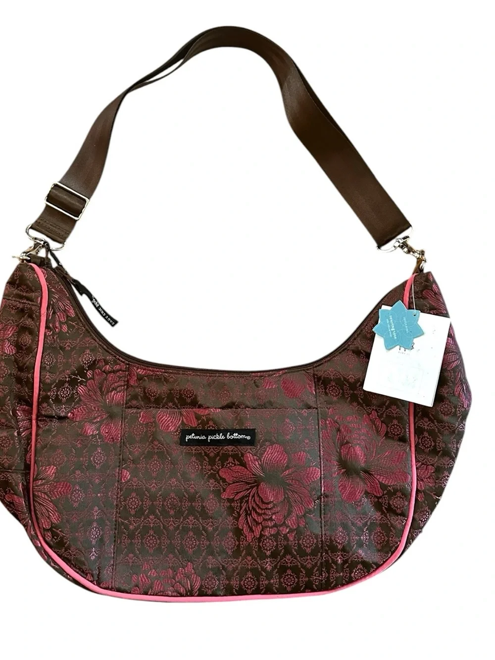 Petunia Pickle Bottom Touring Tote Baby Chic Diaper Bag Brown with Metallic Pink